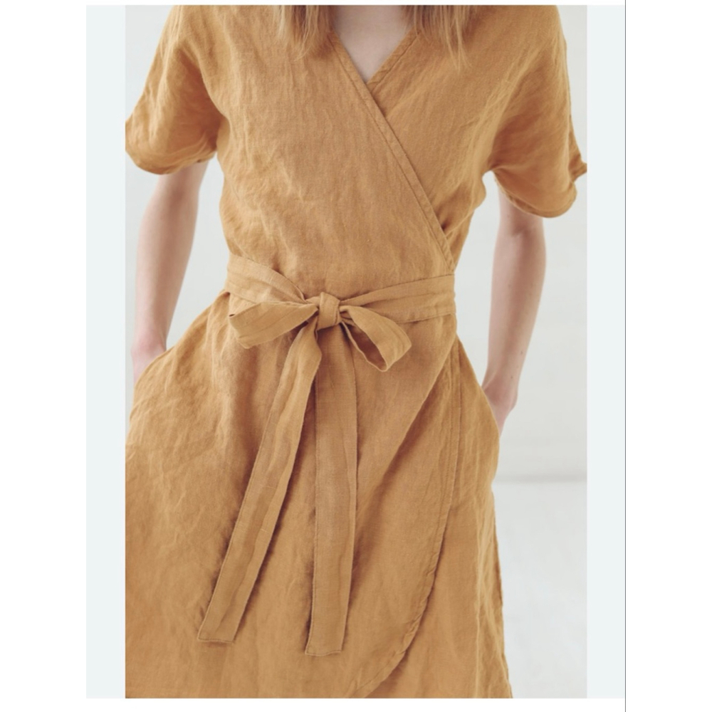 Self-Tie Wrap Mini Dress in Mustard